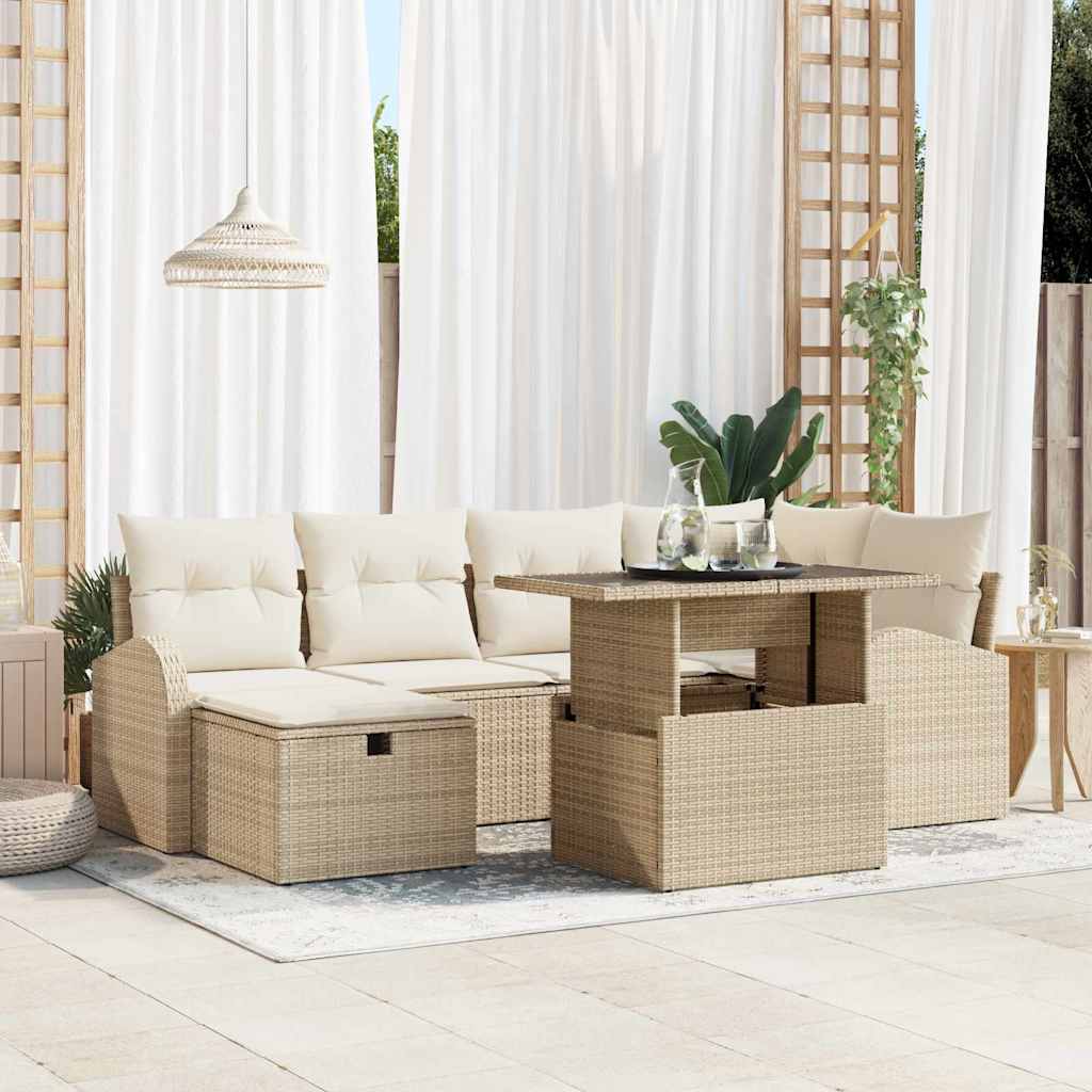 Havesofa Sæt 7 stk. Beige polyrattan