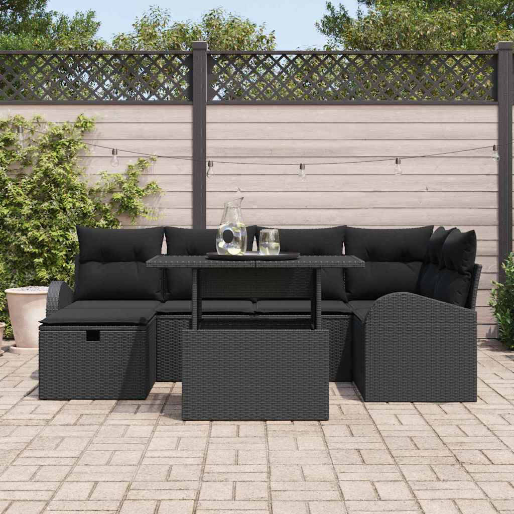 Havesofa Sæt 7 stk. Sort polyrattan