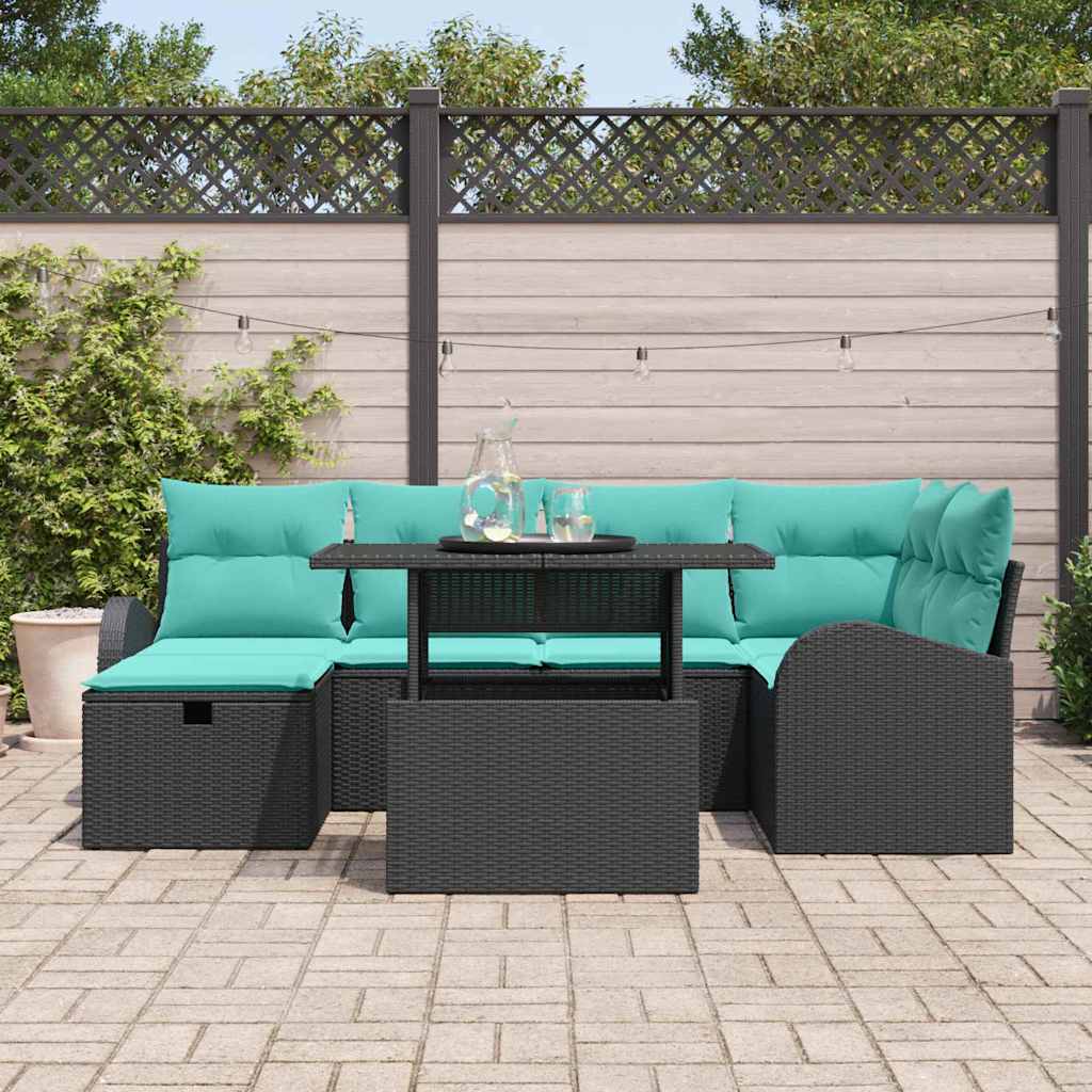 Havesofa Sæt 7 stk. Sort polyrattan