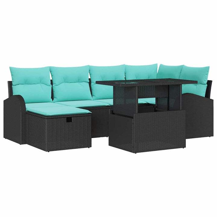 Havesofa Sæt 7 stk. Sort polyrattan