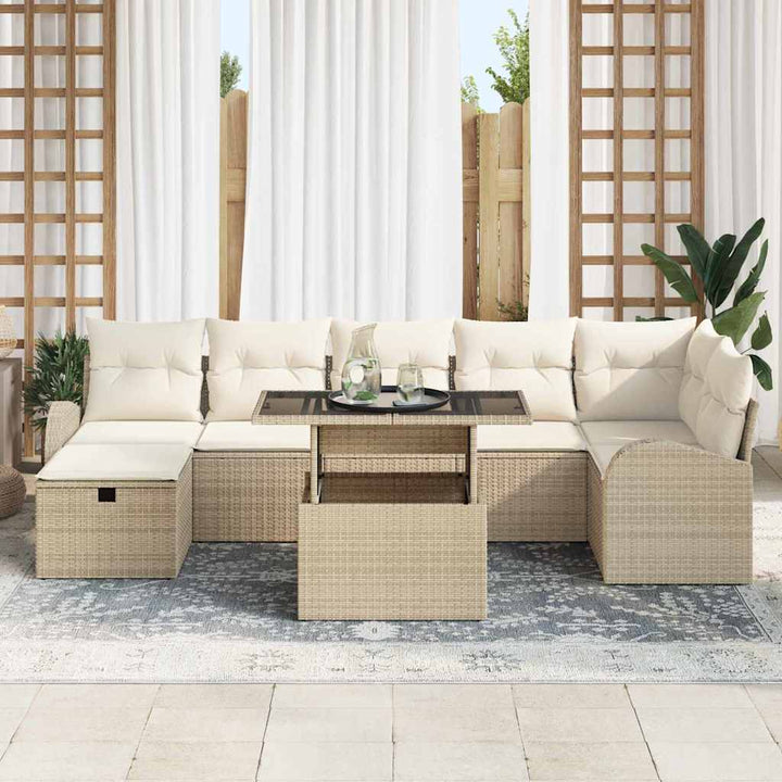 Havesofa Sæt med pude med opbevaring 8 pcs Beige Poly rattan