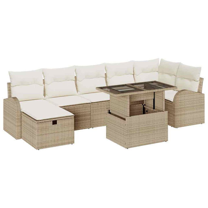 Havesofa Sæt med pude med opbevaring 8 pcs Beige Poly rattan