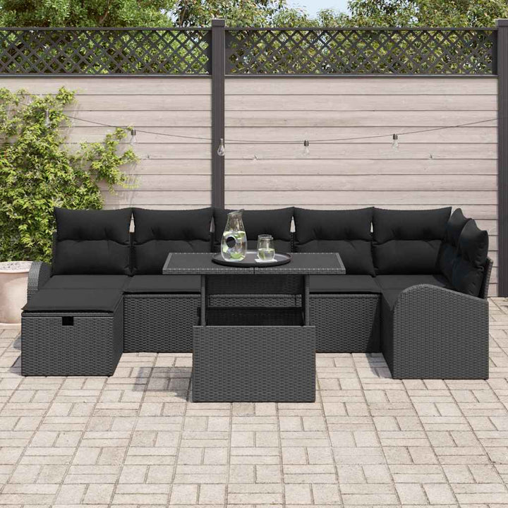 Havesofa Sæt 8 stk. Sort polyrattan