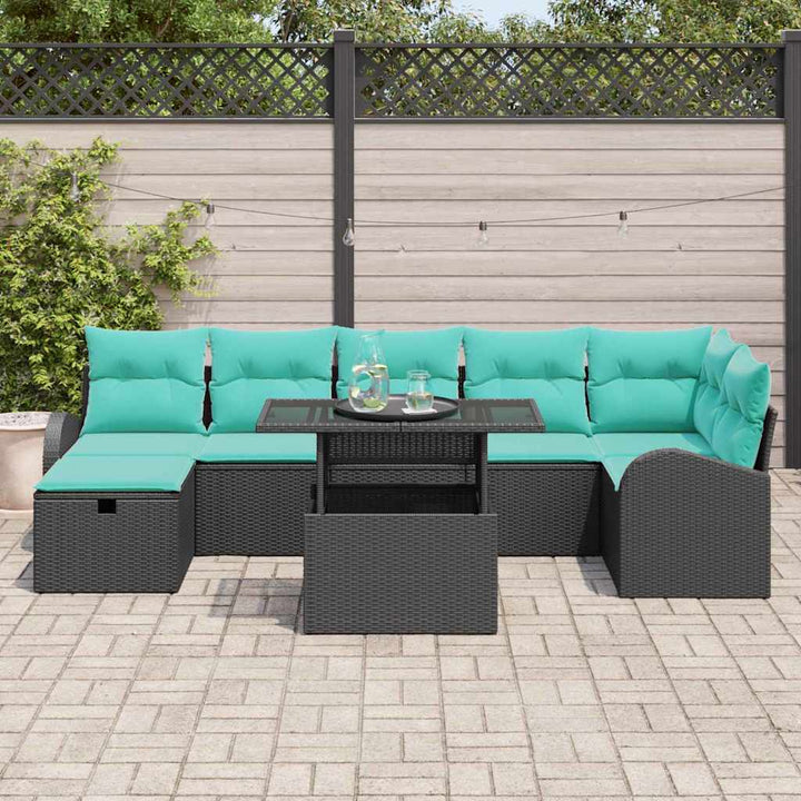 Havesofa Sæt med pude med opbevaring 8 pcs Sort Poly rattan