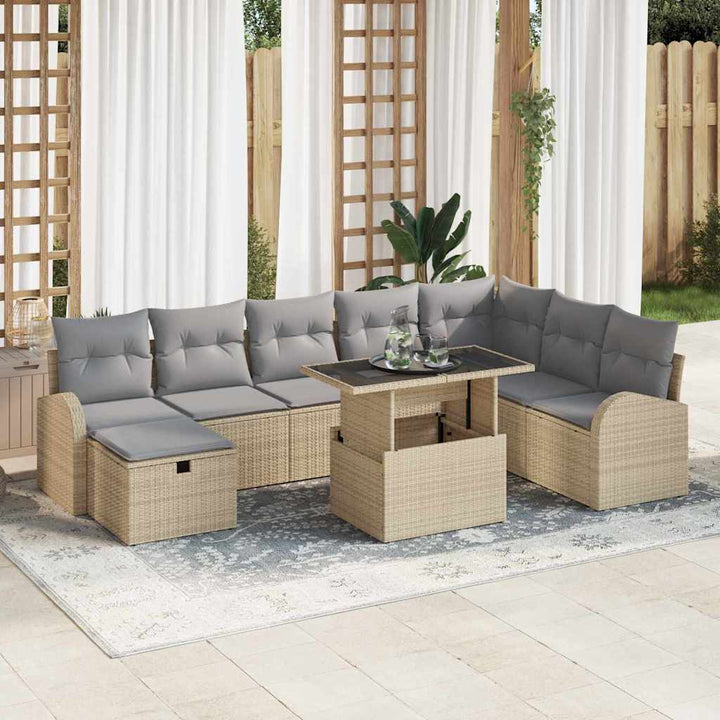 Havesofa Sæt 9 stk. Beige polyrattan