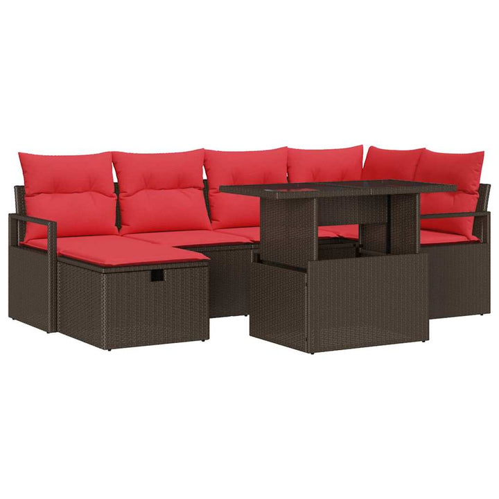 Havesofa Sæt med pude med opbevaring 7 pcs Brun Poly rattan
