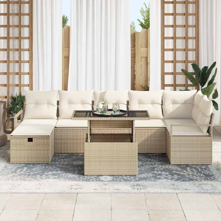 Havesofa Sæt med pude med opbevaring 8 pcs Beige Poly rattan