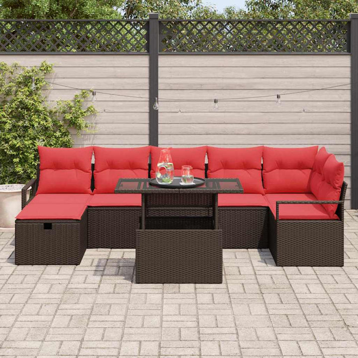 Havesofa Sæt med pude med opbevaring 8 pcs Brun polyrattan