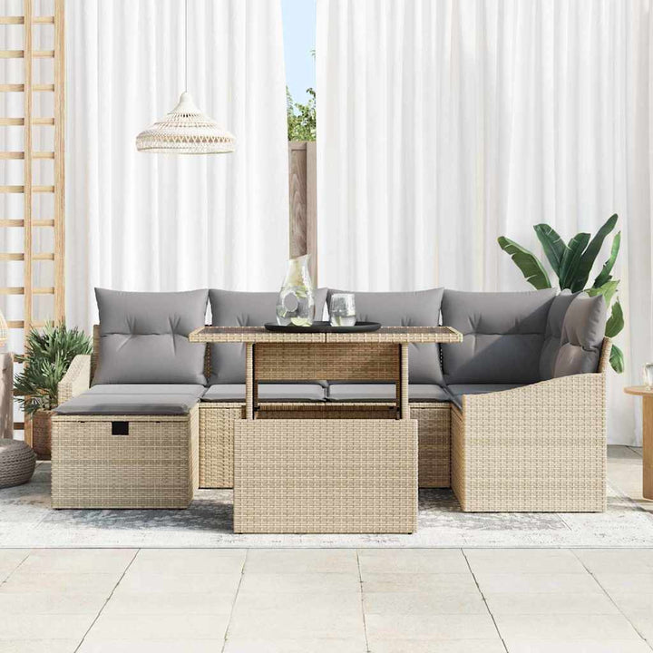 Havesofa Sæt 7 stk. Beige polyrattan