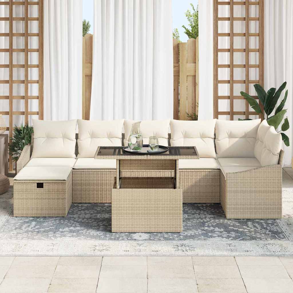 Havesofa Sæt 8 pcs Beige polyrattan