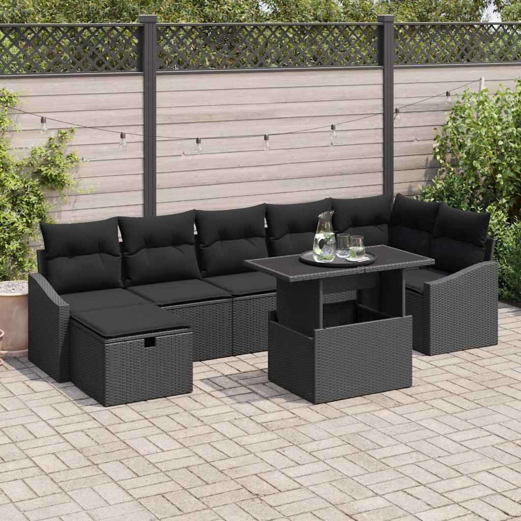Havesofa Sæt 8 pcs Sort polyrattan