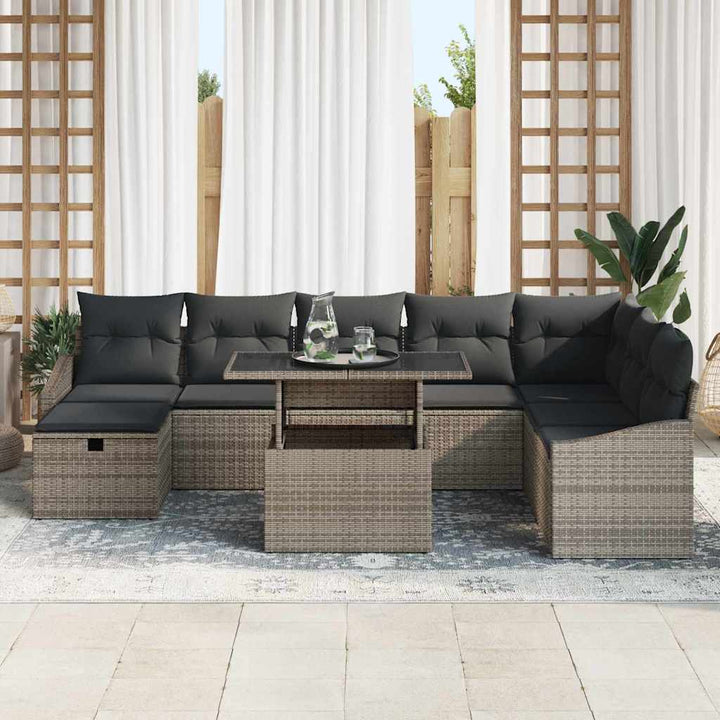 Havesofa Sæt 9 stk. Grå polyrattan