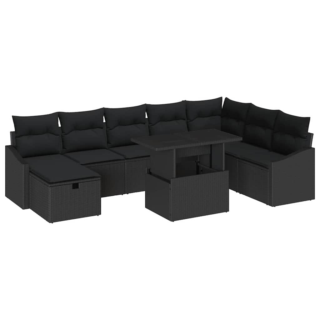 Havesofa Sæt 9 pcs Sort polyrattan