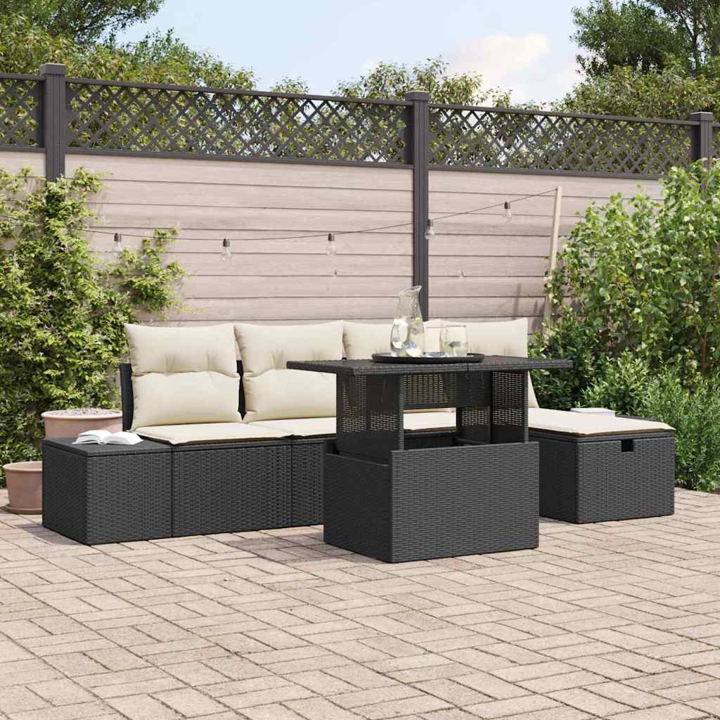 Havesofa Sæt 6 pcs Sort polyrattan