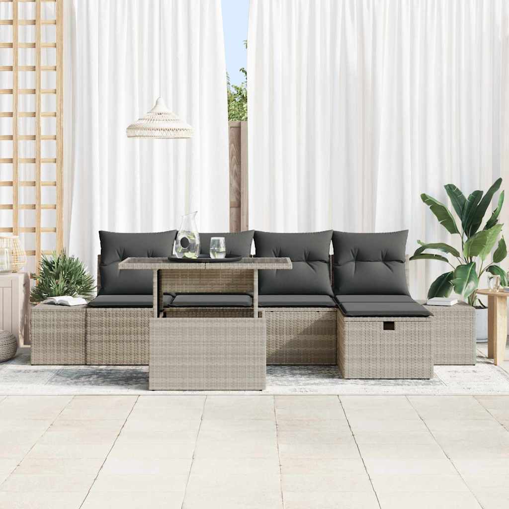 Havesofa Sæt 6 stk. Lysegrå polyrattan