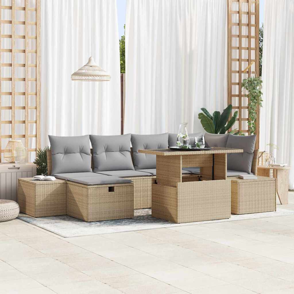 Havesofa Sæt 7 stk. Beige polyrattan