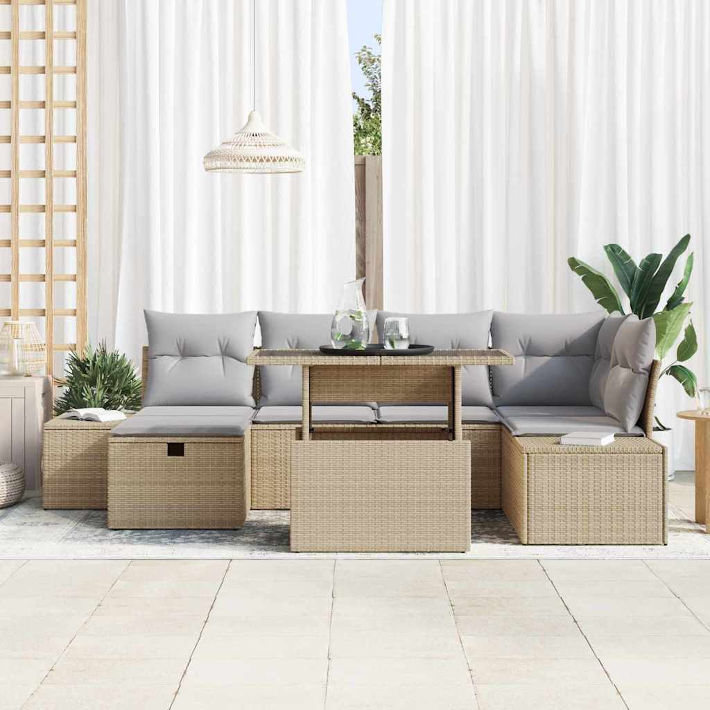 Havesofa Sæt 7 stk. Beige polyrattan