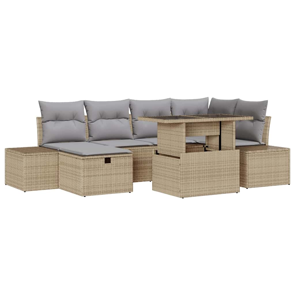 Havesofa Sæt 7 stk. Beige polyrattan