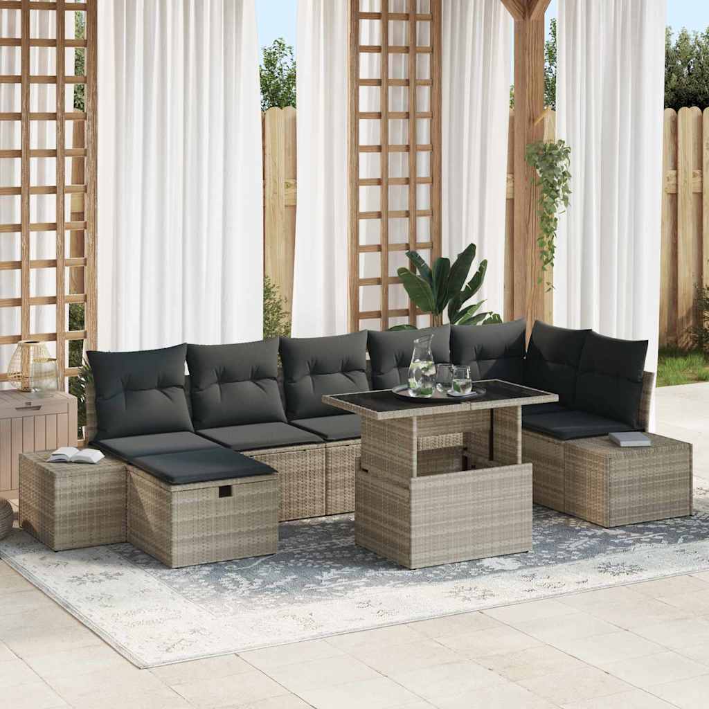 Havesofa Sæt 8 stk. Lysegrå polyrattan