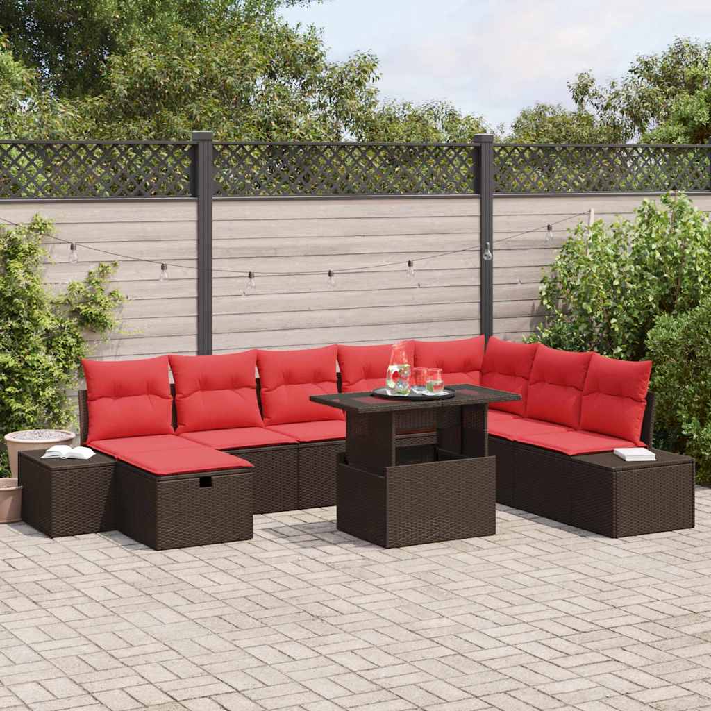 Havesofa Sæt 9 stk. Brun polyrattan