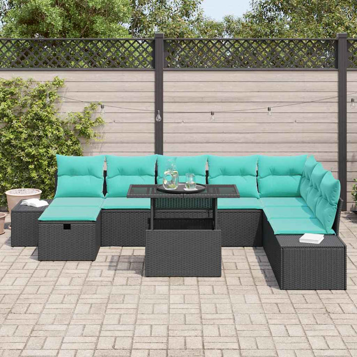 Havesofa Sæt 9 stk. Sort polyrattan