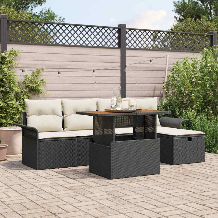 Havesofa Sæt 6 pcs Sort polyrattan