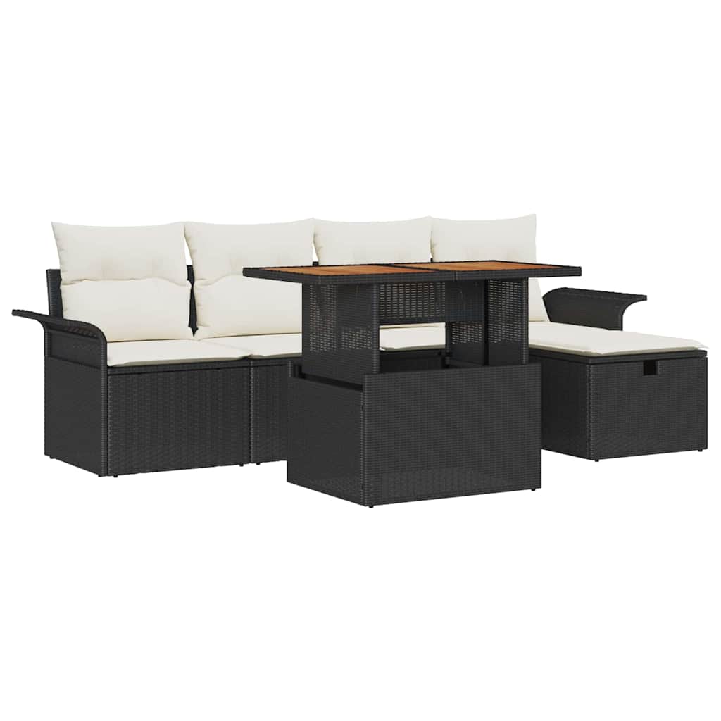 Havesofa Sæt 6 pcs Sort polyrattan