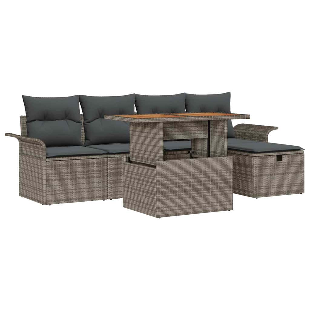 Havesofa Sæt 6 stk. Grå polyrattan