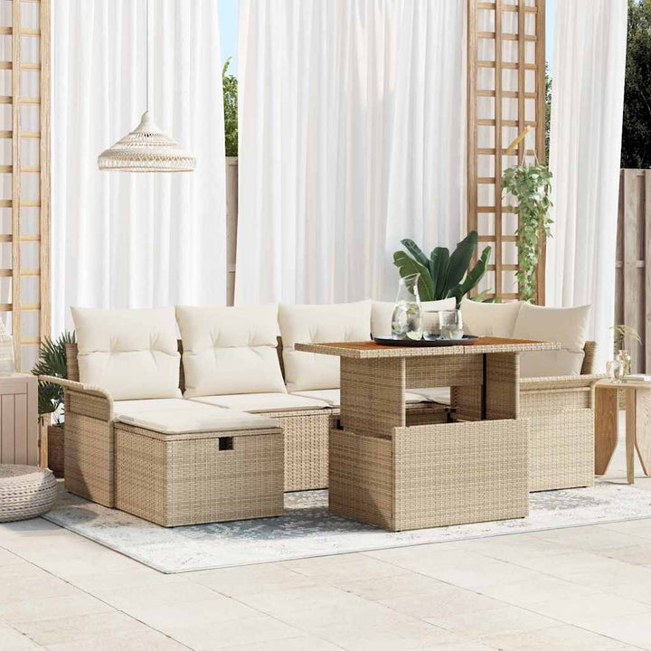 Havesofa Sæt 7 pcs Beige polyrattan