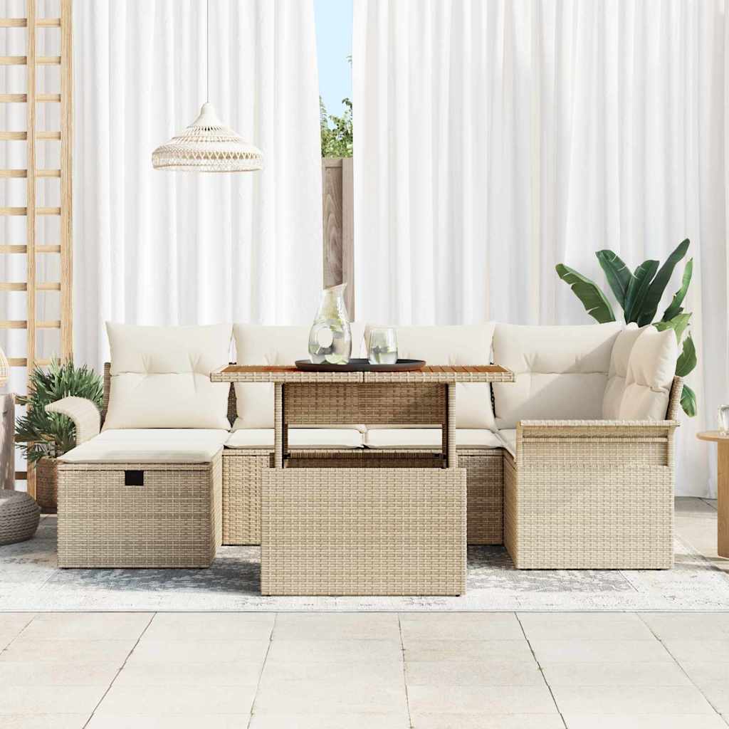 Havesofa Sæt 7 pcs Beige polyrattan