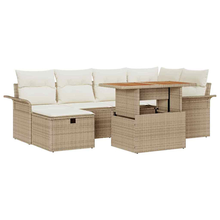 Havesofa Sæt 7 pcs Beige polyrattan