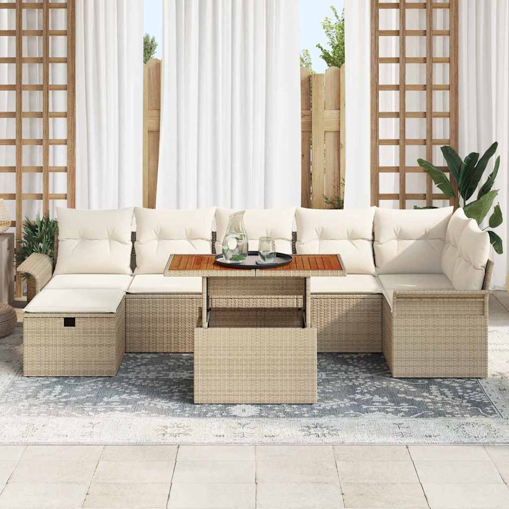 Havesofa Sæt 8 pcs Beige polyrattan