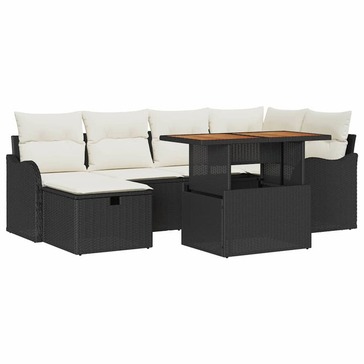 Havesofa Sæt 7 pcs Sort polyrattan