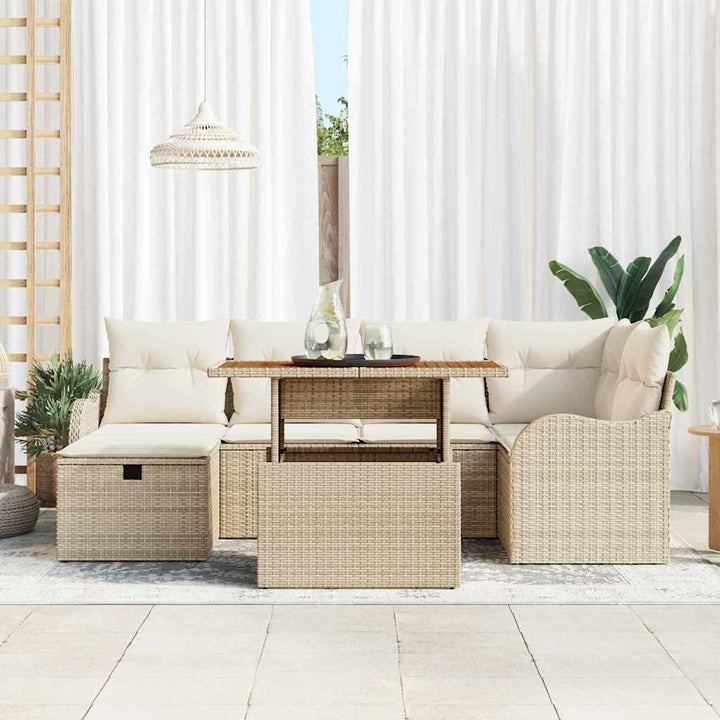 Havesofa Sæt 7 pcs Beige polyrattan