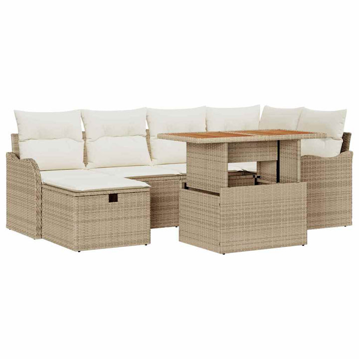 Havesofa Sæt 7 pcs Beige polyrattan
