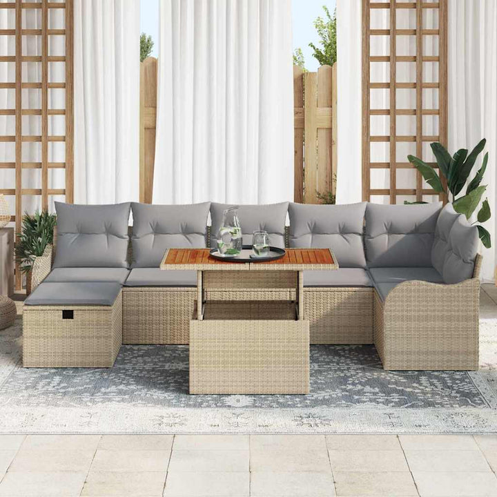 Havesofa Sæt 8 stk. Beige Poly rattan