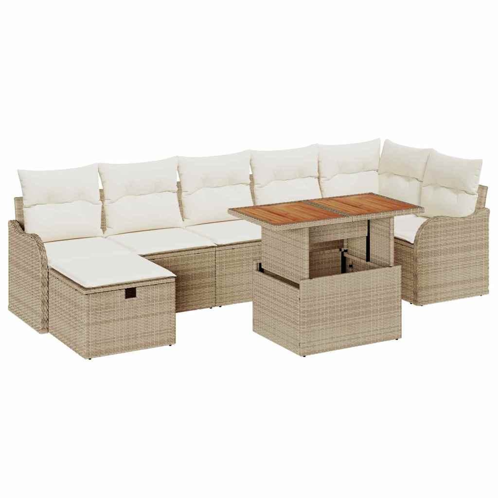 Havesofa Sæt 8 stk. Beige Poly rattan