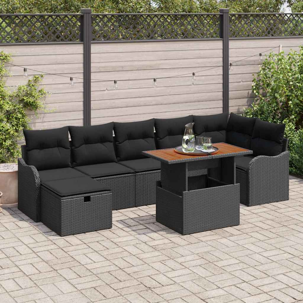Havesofa Sæt 8 stk. Sort Poly rattan