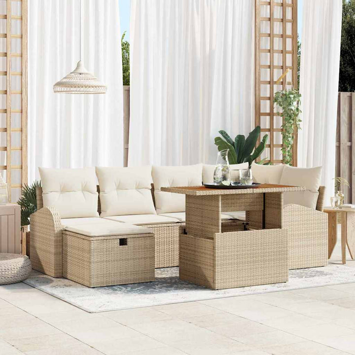 Havesofa Sæt 7 pcs Beige polyrattan