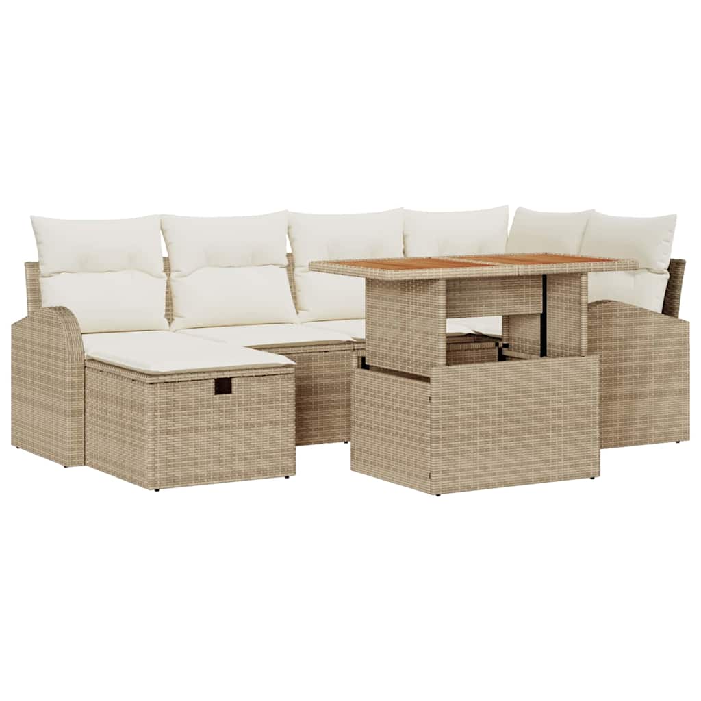 Havesofa Sæt 7 pcs Beige polyrattan