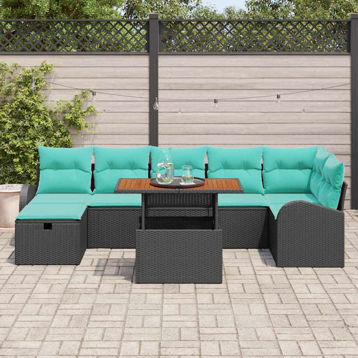 Havesofa Sæt 8 pcs Sort polyrattan