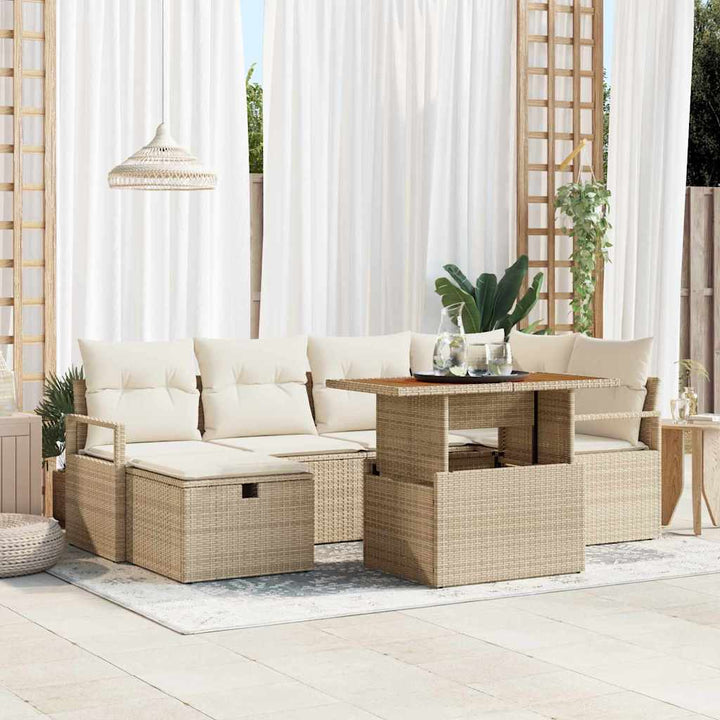 Havesofa Sæt 7 pcs Beige polyrattan