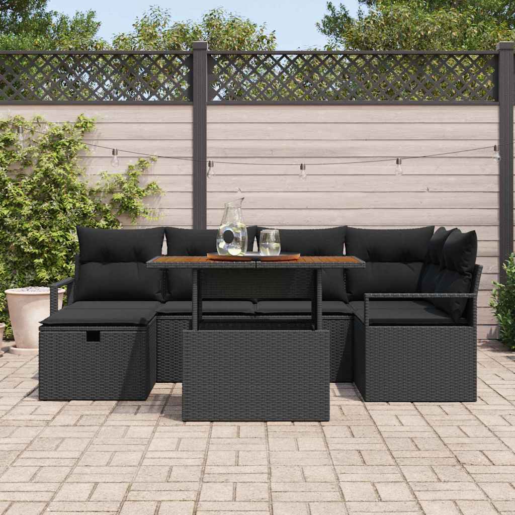 Havesofa Sæt 7 stk. Sort polyrattan