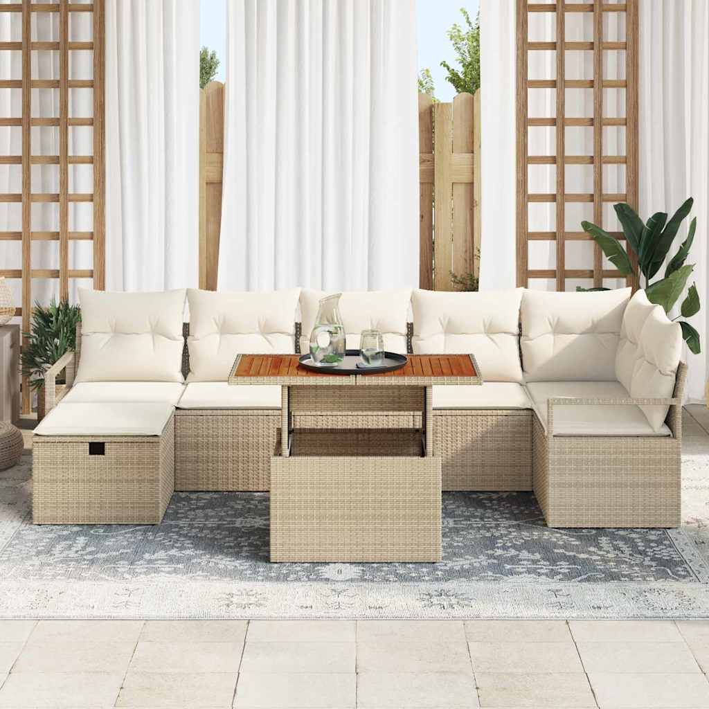 Havesofa Sæt 8 pcs Beige polyrattan