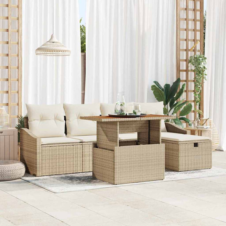 Havesofa Sæt 6 pcs Beige polyrattan