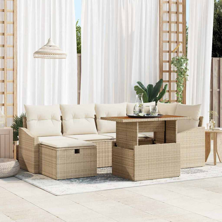 Havesofa Sæt 7 pcs Beige polyrattan