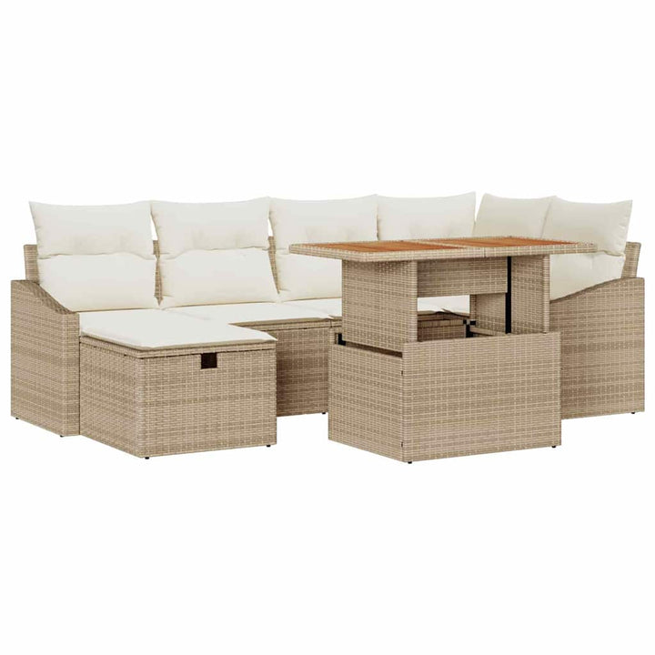 Havesofa Sæt 7 pcs Beige polyrattan