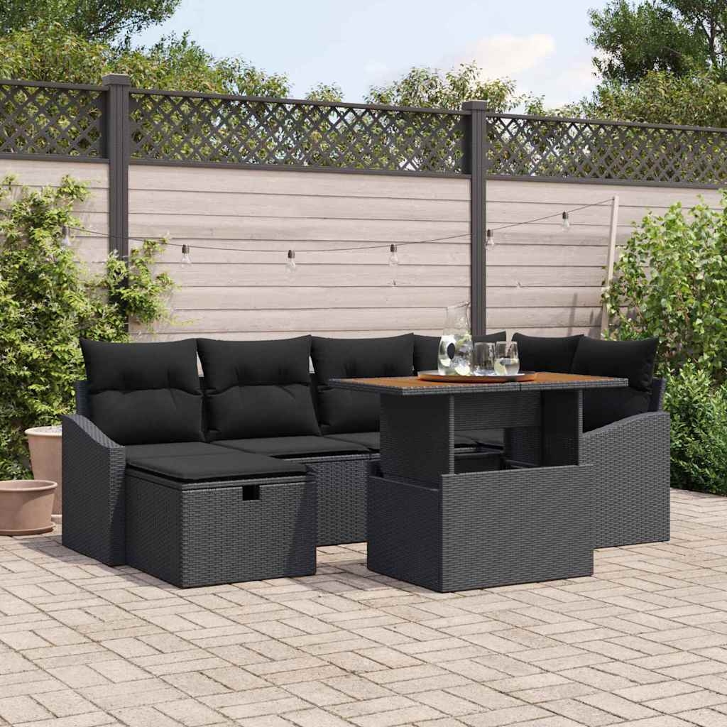 Havesofa Sæt 7 stk. Sort polyrattan
