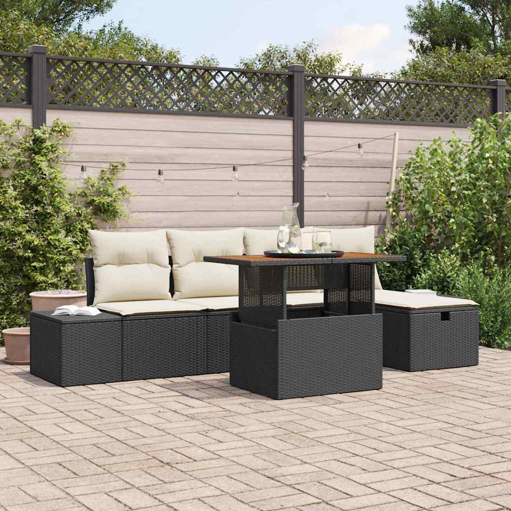 Havesofa Sæt 6 pcs Sort polyrattan