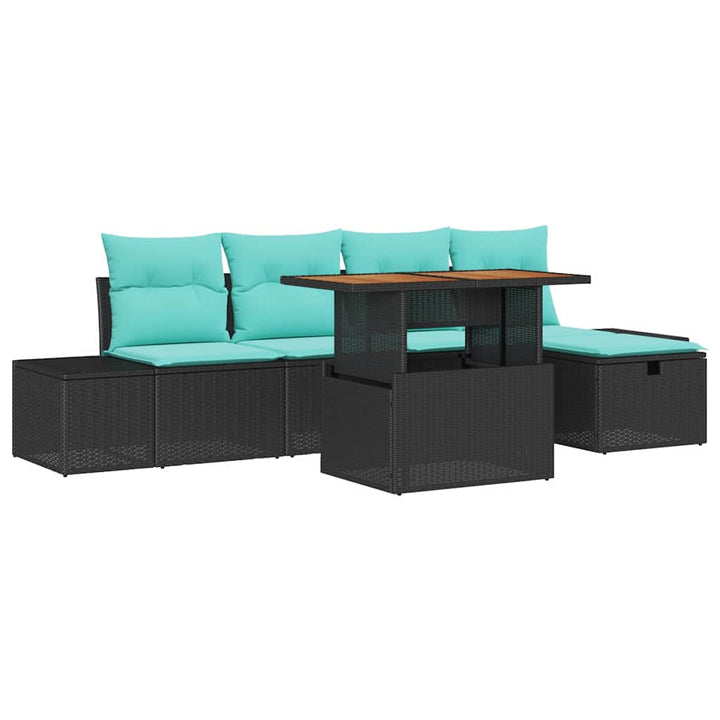 Havesofa Sæt 6 stk. Sort polyrattan